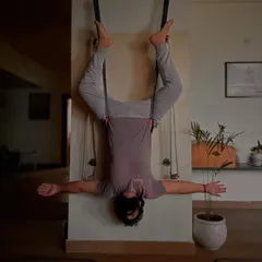 An inverted aerial pose that helps to lengthen the spine and improve blood circulation to the brain. For me, this is a form of devotion.