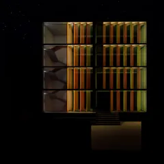 A facade study exploring patterns of colored fins for an urban building. This rendering tests how the composition of colors works at night.