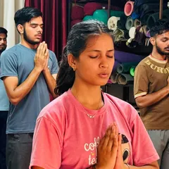 This image from our advanced class gives you an idea of the curriculum we cover in our YTTC programs, from asanas to meditation and philosophy.