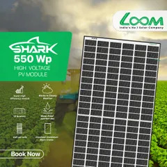 The SHARK 550 Wp module is a high-voltage panel that works reliably even in cloudy weather. Its waterproof junction box and durable anodized aluminum frame make it perfect for the tough conditions on a farm.