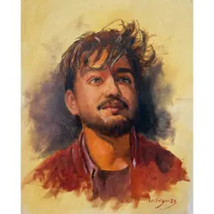 This oil portrait was about capturing a fleeting moment and a specific mood. The dramatic lighting from the side creates strong shadows, highlighting the texture of the hair and the thoughtful upward glance.