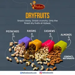 Snack classy, snack crunchy. We offer only the finest dry fruits, including pistachios, raisins, cashews, and almonds, for a healthy and premium snacking experience.