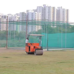 The pitch roller at our ground. We take great care in preparing and maintaining our turf wickets to provide the best possible playing surface for practice and matches.