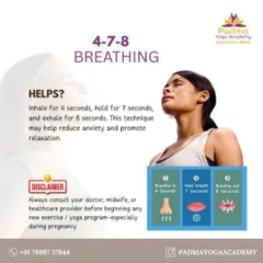 The 4-7-8 breathing technique is a simple practice to reduce anxiety and promote relaxation. You simply inhale for 4 seconds, hold for 7, and exhale for 8. I guide clients through this to help them find calm anytime, anywhere.