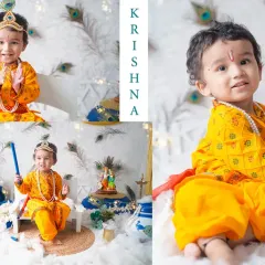 We love bringing your creative ideas to life. This Janmashtami themed shoot was a joy to create, celebrating a beautiful cultural tradition with a playful and adorable little Kanha.
