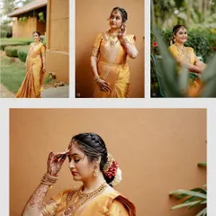 A collage showcasing the bride's elegance and grace in her traditional wedding attire. These portraits capture her beauty and anticipation before the ceremony.