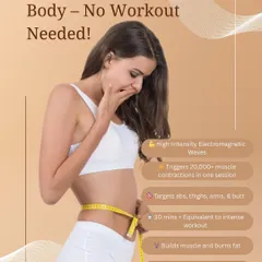 This treatment is your shortcut to a sculpted body. Our infographic explains how EM Slim uses high-intensity electromagnetic waves to trigger deep muscle contractions, helping you build muscle and burn fat in areas like the abs, thighs, and butt.