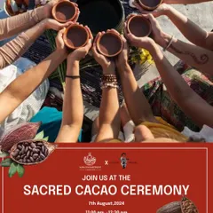 An invitation to our Sacred Cacao Ceremony. We hold these heart-opening ceremonies to facilitate a deeper connection with ourselves and the divine, often timed with powerful astrological portals.