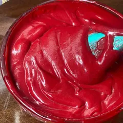 This vibrant, rich batter is the start of my eggless red velvet cream cheese brownies. The key to that signature color is using a quality product, which I guide you on as part of the recipe.