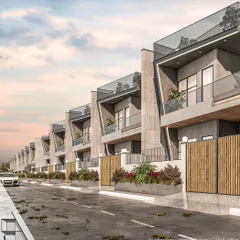 An alternative concept for the Bhopal housing project, this version features angular rooflines and a more robust concrete finish, offering a different take on modern community living.