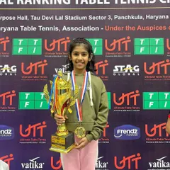 Our young star Sakshya Santosh after winning the gold medal in the U-11 category at the National Ranking Tournament in Panchkula, Haryana.