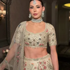 Bringing a vision of couture glam to life on this exotic beauty. Dressed in Anita Dongre, her makeup is sculpted to perfection with luminous skin for a high-fashion, cover-worthy look.