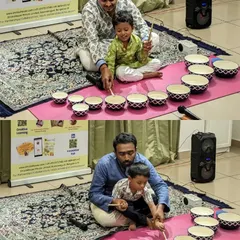 Our Jaltarang camp is a wonderful bonding activity. Here, fathers and sons learn to create music together, exploring the unique sounds of the water-filled bowls.