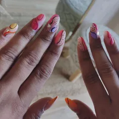 Here is my recreation of the design. I matched the colors and patterns to bring her vision to life on her nails.