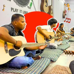 The journey of a musician begins with the first strum. Here, a student in our after-school guitar class is completely focused, learning the chords that will soon become a song. We see not just concentration, but the start of a lifelong passion.