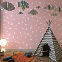 Our White Dotted Cute Pink wallpaper is perfect for a sweet and charming nursery. The simple polka dot pattern is timeless and creates a soft, gentle environment for your little one.