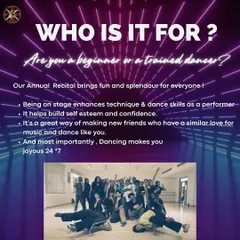 Our annual recital is for everyone, from absolute beginners to trained dancers. We believe performing on stage is the best way to build confidence, make new friends, and experience the joy of dance.