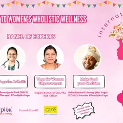An informational poster for our women's wellness seminar. The event featured a panel of experts, including a PhD in Yoga and a BNYS Yoga Therapist, to discuss yoga for PCOS, pregnancy, and arthritis, showcasing the depth of knowledge we bring to our community.