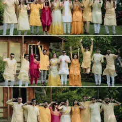The whole squad joins in for the Haldi fun. We love capturing these group photos that show the couple surrounded by the love and energy of their closest friends and family.