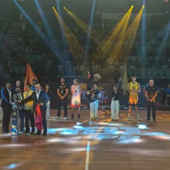 On stage during the official opening ceremony of the Indian National Basketball League. My experience includes choreographing for high-profile events that involve coordinating with officials, athletes, and event managers for a seamless production.