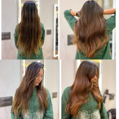 A before and after collage showcasing the full Cinnamon Brown transformation. From dull and flat to vibrant and full of life.
