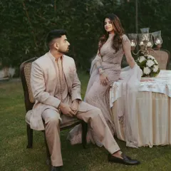 A classic, elegant portrait from a Roka ceremony. We posed the couple in a beautiful garden setting to create a timeless image of their special day.
