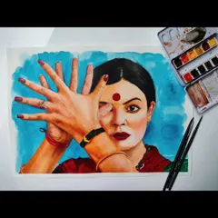 The full view of my watercolor portrait inspired by 'Taali'. I used bold colors to capture the strength and grace of the character.