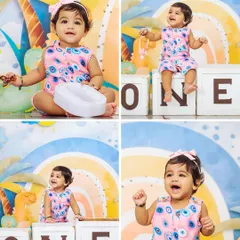 A collage of fun moments from a vibrant first birthday session. From sitting pretty to laughing out loud, I capture all the moods of your one-year-old's special day.