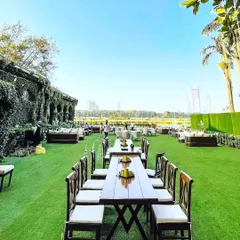 This large lawn was set up for an outdoor event. Artificial grass is perfect for venues because it stays green and pristine no matter the foot traffic or weather.