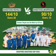 The Shooterz Royals team celebrates their 46-run victory in the Selector's Cup. We ensure every win is acknowledged.