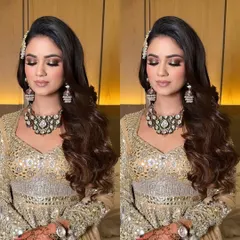 All set for her sufi night. These soft, side-swept waves create a romantic and elegant vibe, with extensions providing a full and luxurious feel.