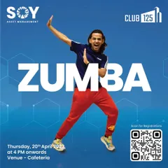 An announcement poster for a Zumba session at Club 125 in Noida. I love taking my classes to new places and meeting new people.