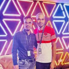 Another snapshot from our team celebration. The custom geometric lighting wall in our office provides the perfect backdrop for appreciating our dedicated employees.