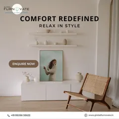Comfort redefined. We focus on creating minimalist spaces that are high on comfort and style, like this serene living area with a woven accent chair and clean white storage.