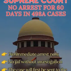 This infographic explains the Supreme Court's new guidelines for 498A cases in English. Key takeaways are no immediate arrest, no jail without investigation, and the case first goes to a Family Welfare Committee for mediation.