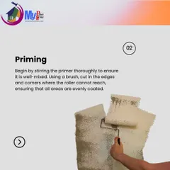 Step 2: Priming. I always use a good quality primer to ensure the paint adheres well, covers old colors, and results in a durable, even finish. Here you can see a roller applying primer to the wall.