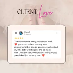Pranali’s kind words about my care and hygiene standards mean the world to me. Making families feel comfortable and safe is my top priority during every photoshoot.