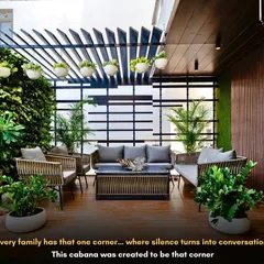 Every family needs that one corner where silence turns into conversations. This cabana was created to be that corner. The wooden deck, vertical garden, and comfortable wicker furniture create a warm and inviting atmosphere.
