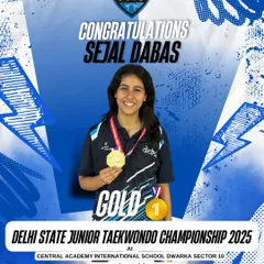 Congratulations to Sejal Dabas for her Gold Medal win at the Delhi State Junior Taekwondo Championship 2025, securing her spot at the Junior Nationals.