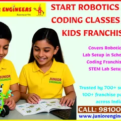 This image captures the joy of learning that we bring to children. As a franchise partner, you can start your own robotics and coding classes for kids, backed by a brand that is trusted by over 700 schools and more than 100 franchise partners across India. We provide everything you need to create an engaging and profitable learning center.