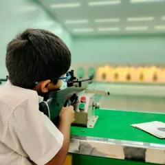 A young shooter at our Greenwood Bannerghatta facility takes aim. We provide a safe and structured environment where children can learn the art of precision and develop a passion for this Olympic sport.