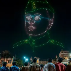 A 500-drone show in Lucknow depicting the story of India's struggle for independence. This portrait of Subhas Chandra Bose was a centerpiece of the historical narrative I created in the sky.
