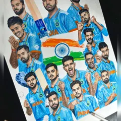 This tribute to the Indian Cricket Team was created using colored pencils and markers. It shows how we can combine different elements to create a complex and vibrant composition, a skill I cover in my advanced classes.