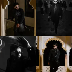 A collage of the groom, Ronak, in his stylish black sherwani, capturing his cool and confident demeanor on his wedding night.