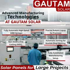 An overview of the advanced manufacturing technologies at our facility. We utilize a fully automated setup including high-speed MBB stringers, precise robotic layup, non-destructive cutting, and automatic sorting to ensure the highest quality for large projects.