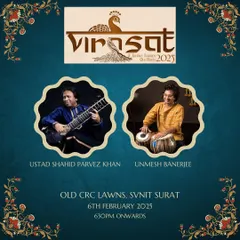 The official poster for 'Virasat 2025' in Surat, where I had the honour of performing with the legendary Ustad Shahid Parvez Khan Saheb.