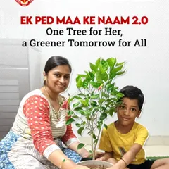 Our "Ek Ped Maa Ke Naam" campaign encourages families to plant a tree together, symbolizing love and a commitment to a greener future. This poster highlights the beautiful sentiment behind this environmental initiative.