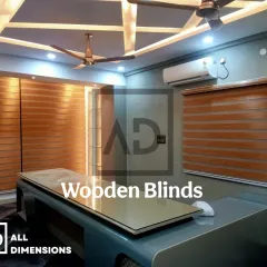 For this modern office space, the client wanted a sleek look with flexible light control. I recommended and installed these wooden finish zebra blinds, which allow for precise adjustments to manage glare and privacy throughout the day.