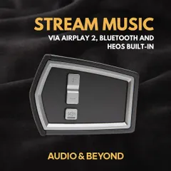 This is a close-up of the Denon DHT-S516H soundbar's remote functions. It allows for easy music streaming via AirPlay 2, Bluetooth, and the built-in HEOS system for a versatile and high-quality audio experience.