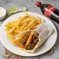 For a complete meal, you can't go wrong with my shawarma combo. It includes a juicy roll packed with chicken and jalapeños, a side of crispy fries, and a cold drink.